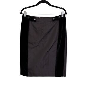 Magaschoni Collection Pencil Mini Skirt 8 Work Silk Velvet Panel Contrast Black